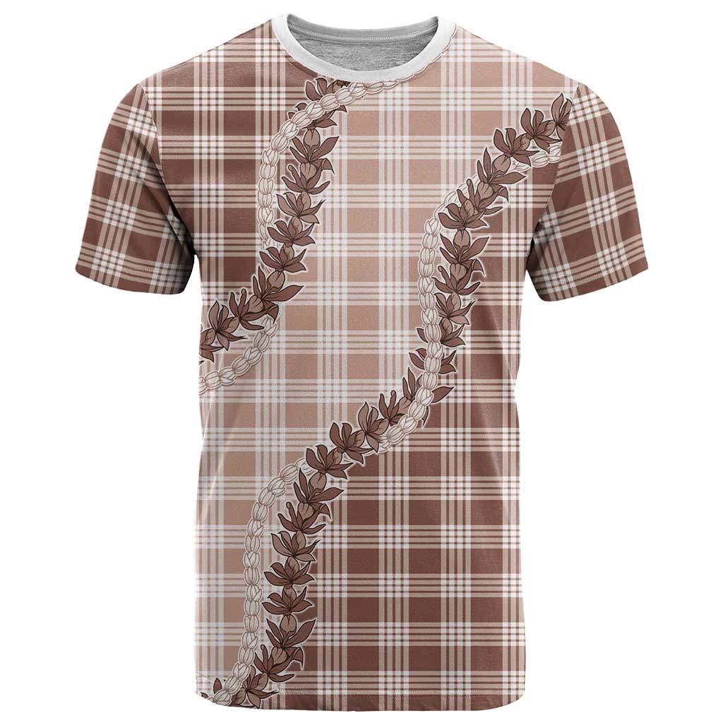 Beige Hawaii Palaka T Shirt Hawaiian Pikake Lei