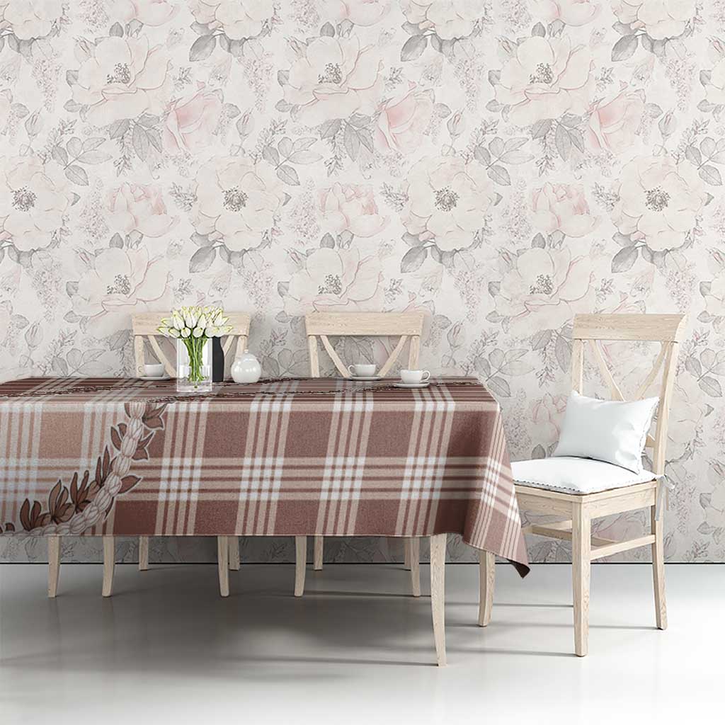 Beige Hawaii Palaka Tablecloth Hawaiian Pikake Lei