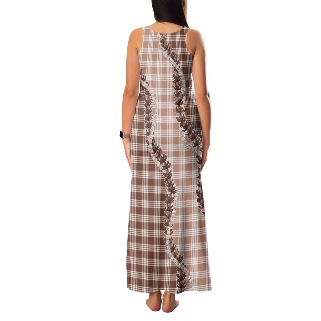 Beige Hawaii Palaka Tank Maxi Dress Hawaiian Pikake Lei
