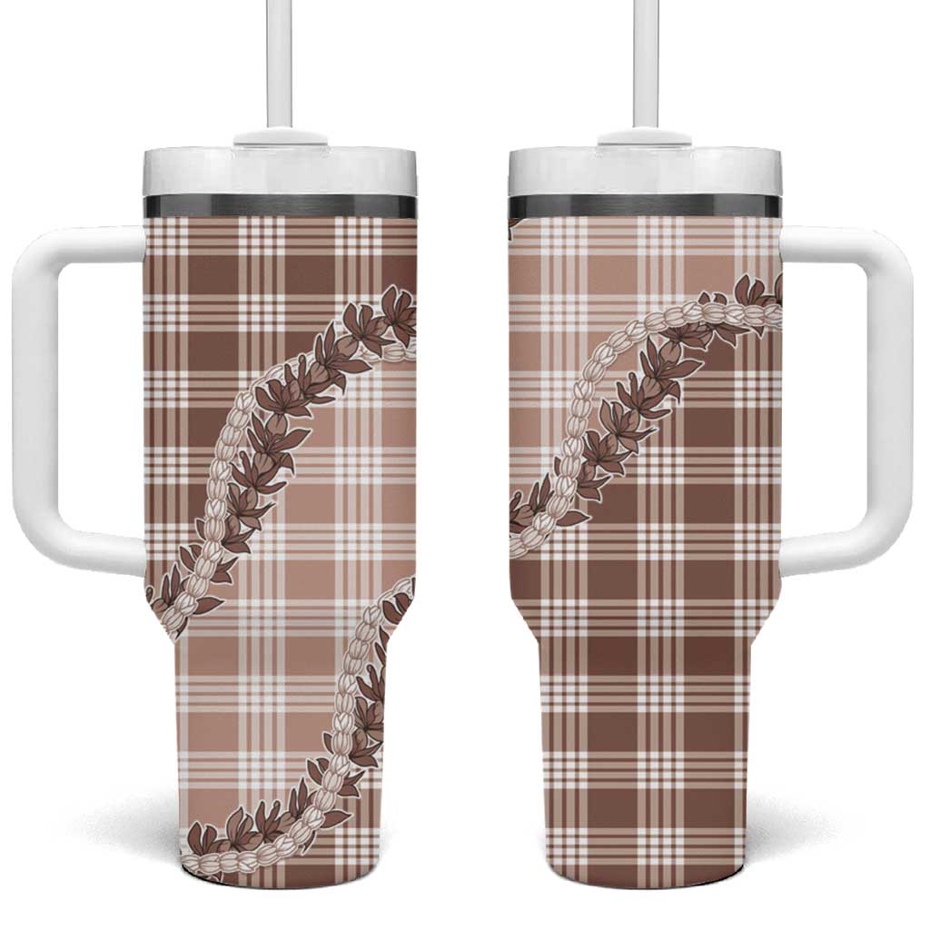 Beige Hawaii Palaka Tumbler With Handle Hawaiian Pikake Lei