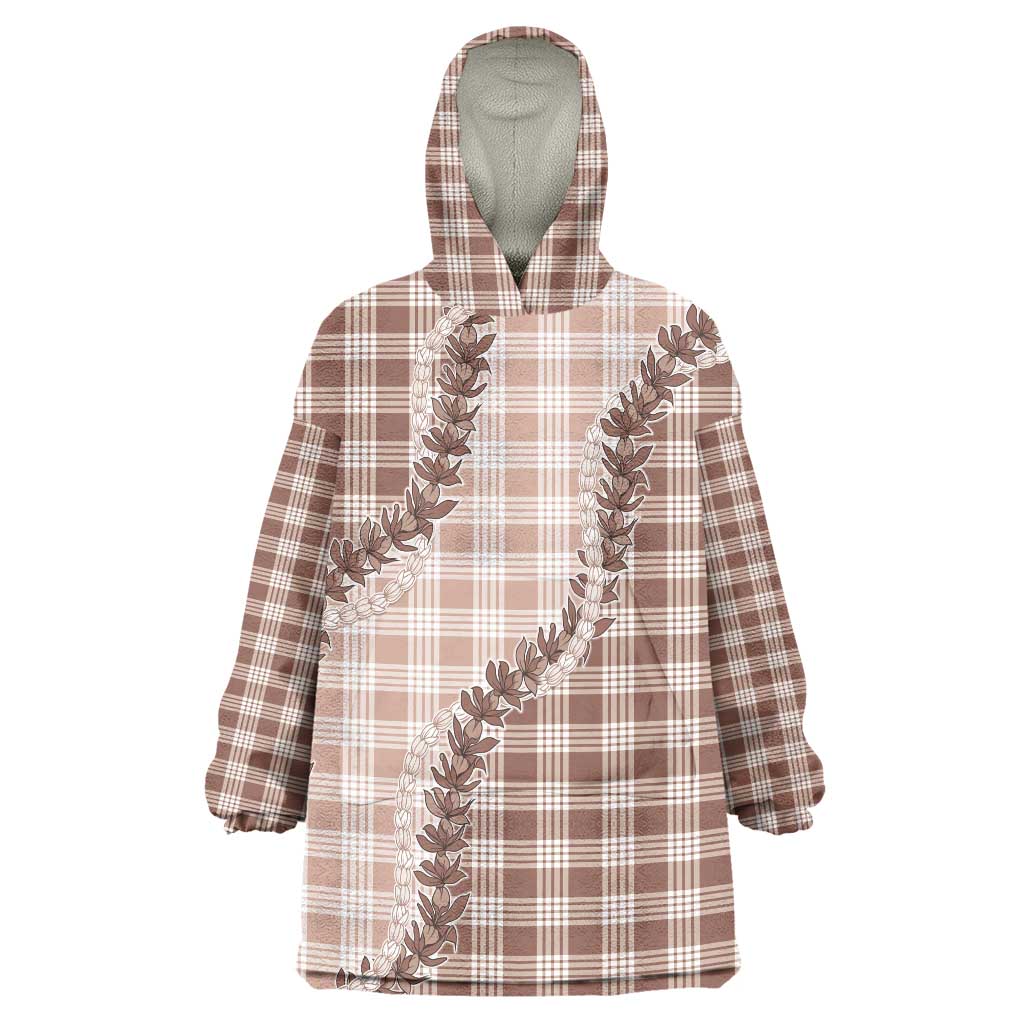 Beige Hawaii Palaka Wearable Blanket Hoodie Hawaiian Pikake Lei