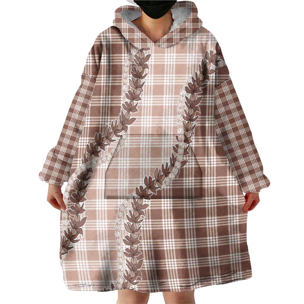 Beige Hawaii Palaka Wearable Blanket Hoodie Hawaiian Pikake Lei