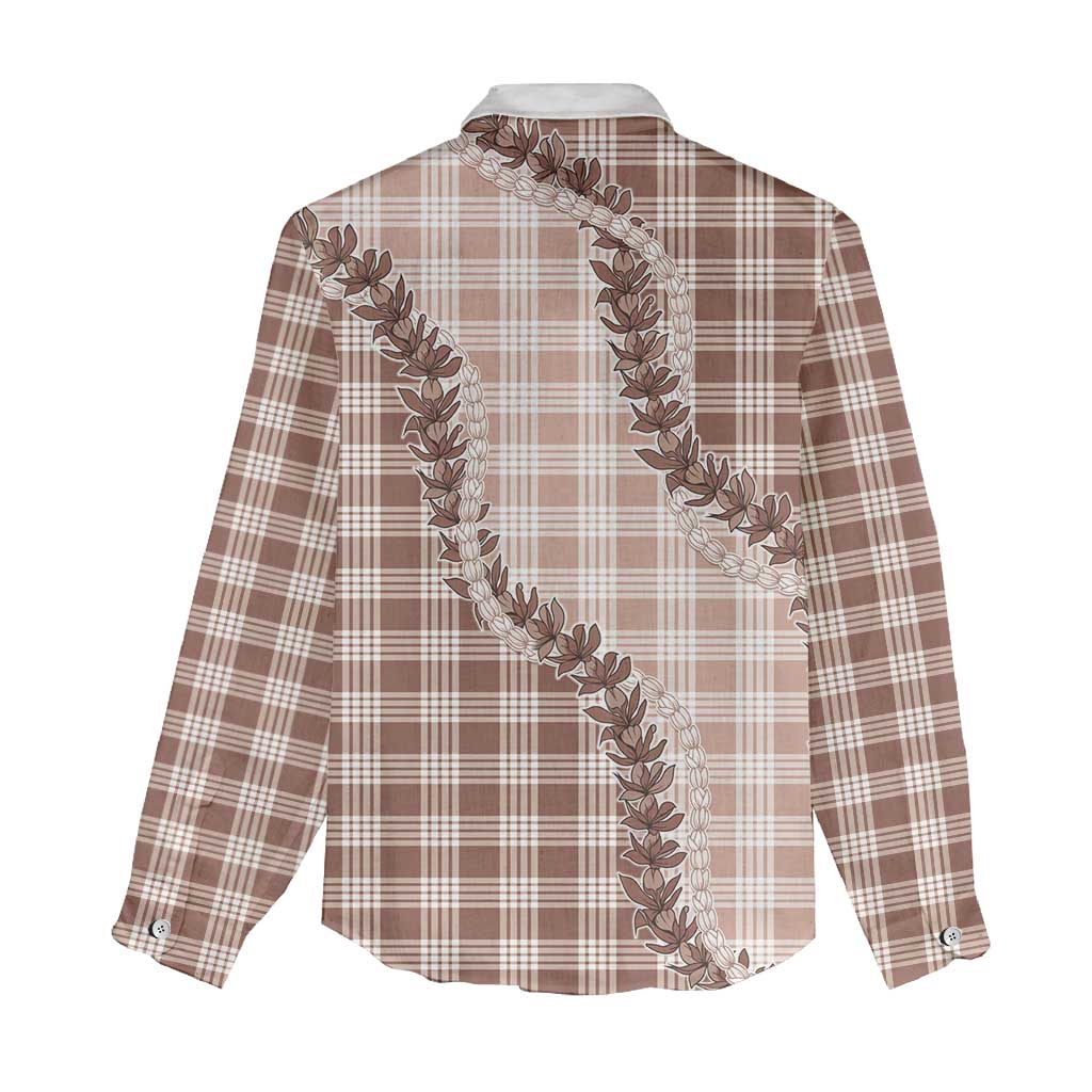 Beige Hawaii Palaka Women Casual Shirt Hawaiian Pikake Lei LT05 - Polynesian Pride