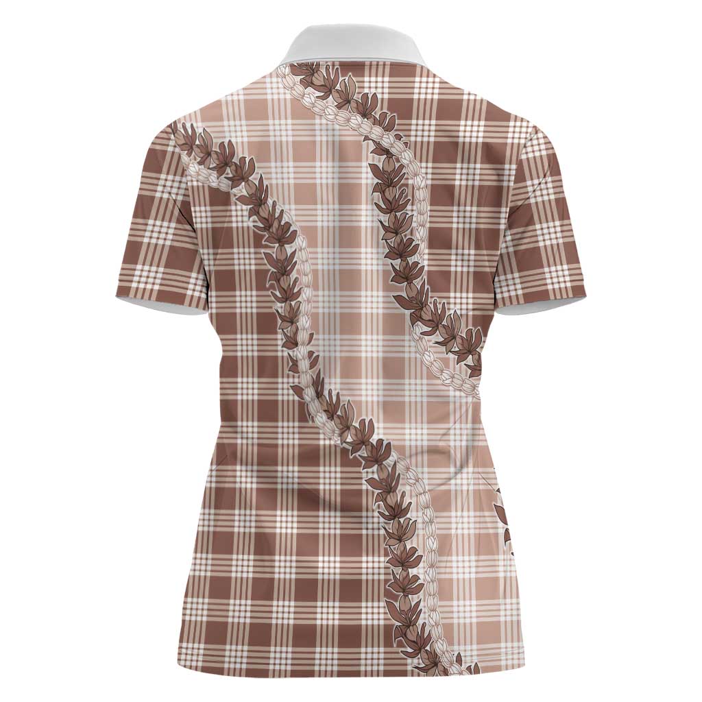 Beige Hawaii Palaka Women Polo Shirt Hawaiian Pikake Lei LT05 - Polynesian Pride