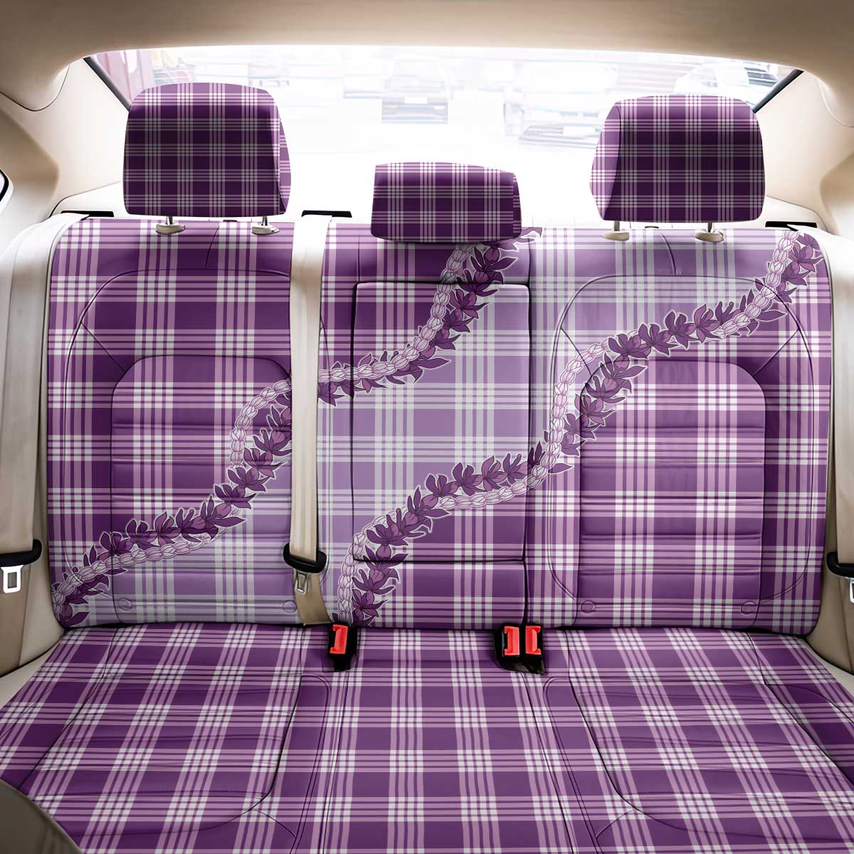 Violet Hawaii Palaka Back Car Seat Cover Hawaiian Pikake Lei LT05 - Polynesian Pride