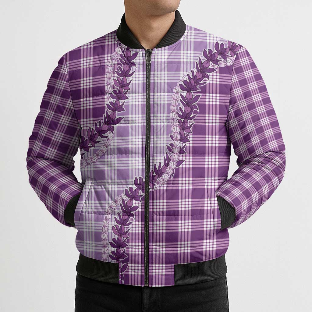 Violet Hawaii Palaka Bomber Puffer Jacket Hawaiian Pikake Lei LT05 - Polynesian Pride