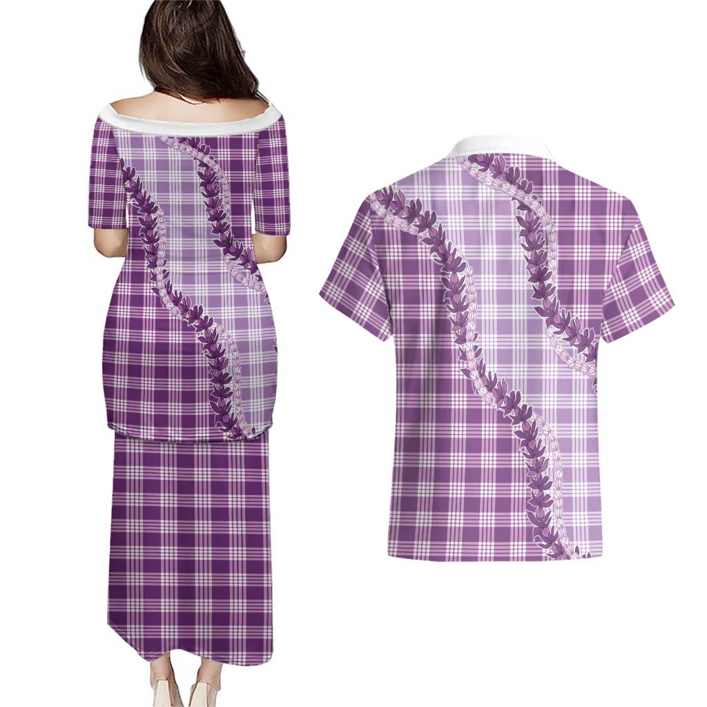 Violet Hawaii Palaka Couples Matching Puletasi and Hawaiian Shirt Hawaiian Pikake Lei LT05 - Polynesian Pride