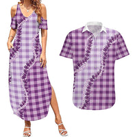 Violet Hawaii Palaka Couples Matching Summer Maxi Dress and Hawaiian Shirt Hawaiian Pikake Lei LT05 Violet - Polynesian Pride