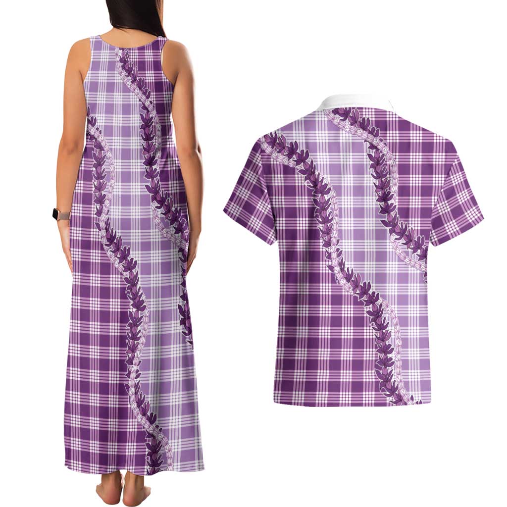 Violet Hawaii Palaka Couples Matching Tank Maxi Dress and Hawaiian Shirt Hawaiian Pikake Lei LT05 - Polynesian Pride