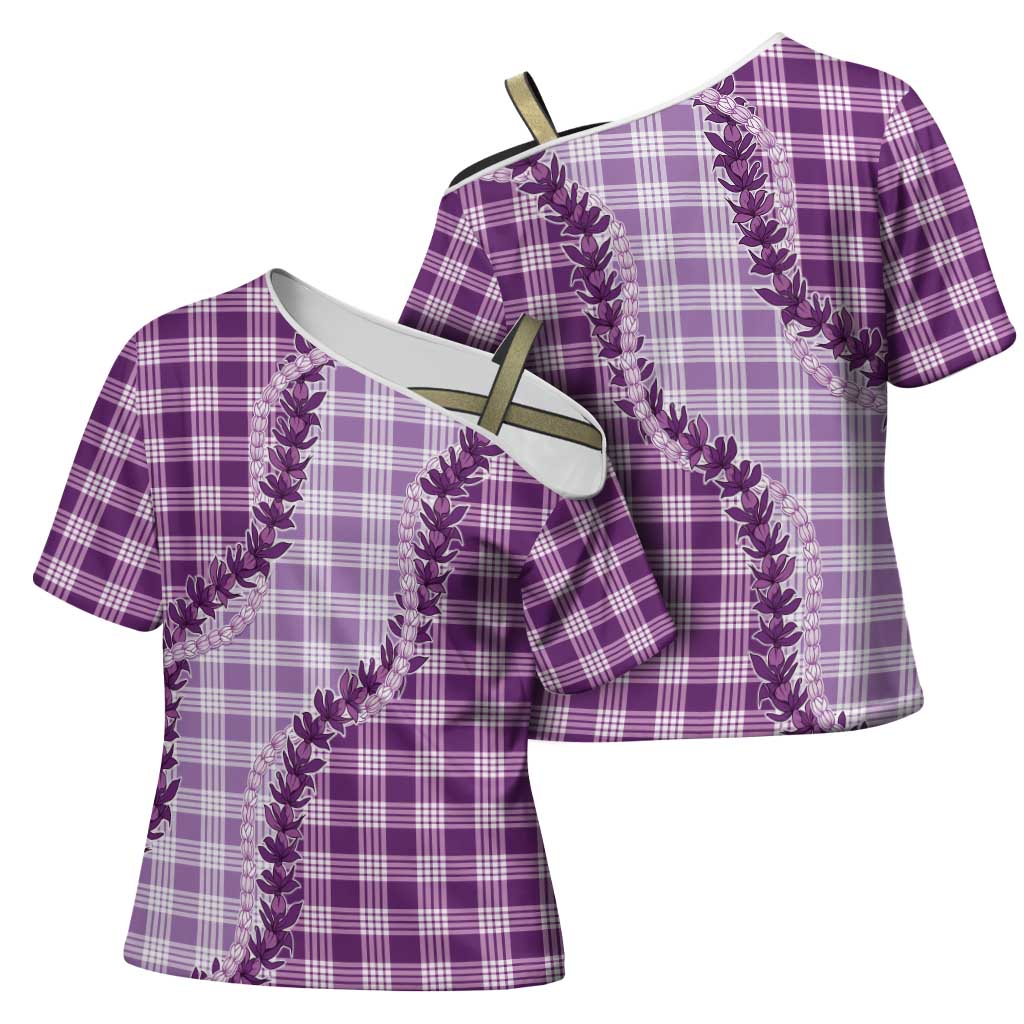 Violet Hawaii Palaka Cross Shoulder Shirt Hawaiian Pikake Lei LT05 - Polynesian Pride