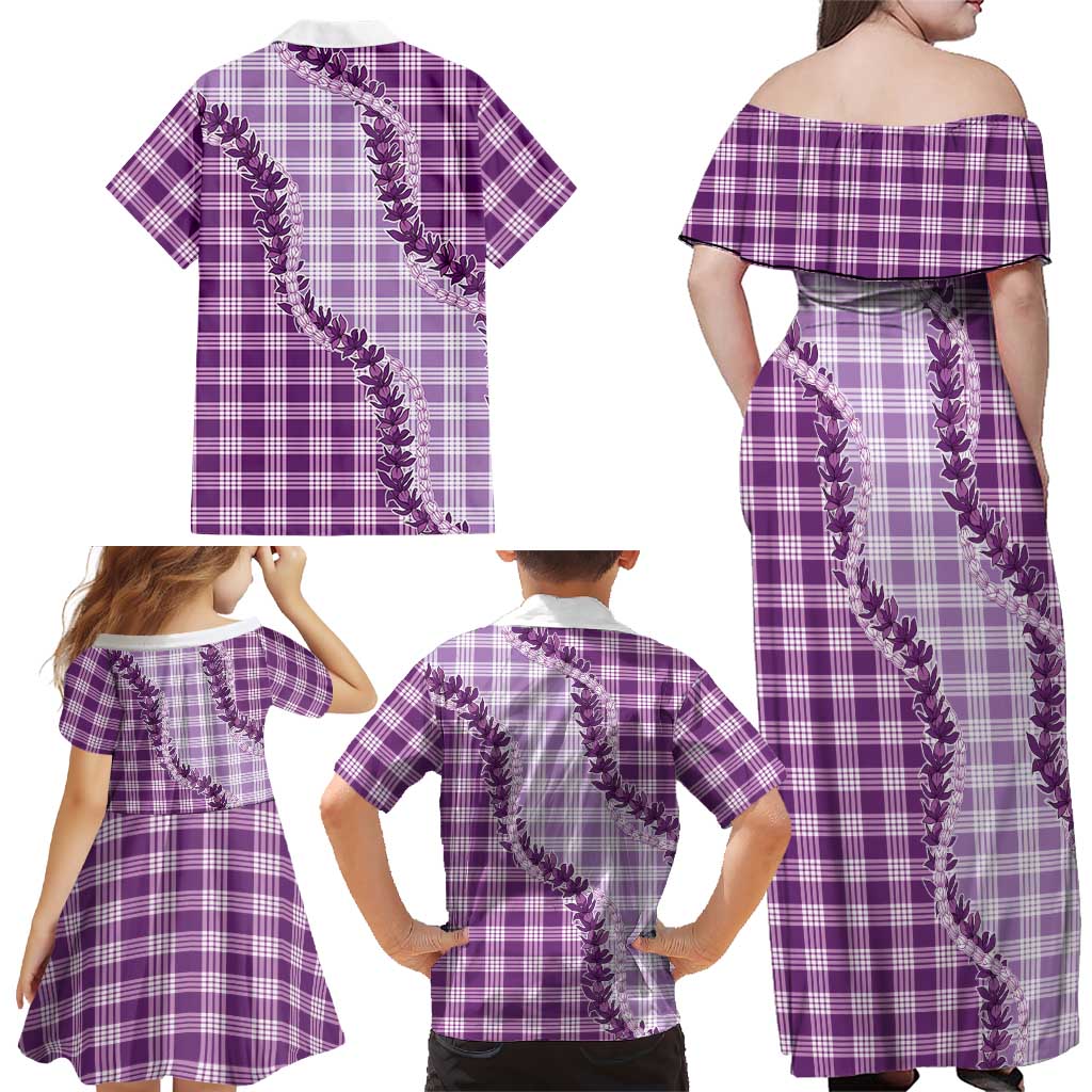 Violet Hawaii Palaka Family Matching Off Shoulder Maxi Dress and Hawaiian Shirt Hawaiian Pikake Lei LT05 - Polynesian Pride