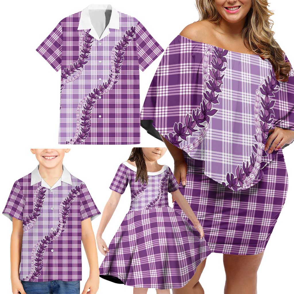 Violet Hawaii Palaka Family Matching Off Shoulder Short Dress and Hawaiian Shirt Hawaiian Pikake Lei LT05 - Polynesian Pride