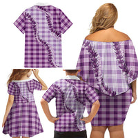 Violet Hawaii Palaka Family Matching Off Shoulder Short Dress and Hawaiian Shirt Hawaiian Pikake Lei LT05 - Polynesian Pride