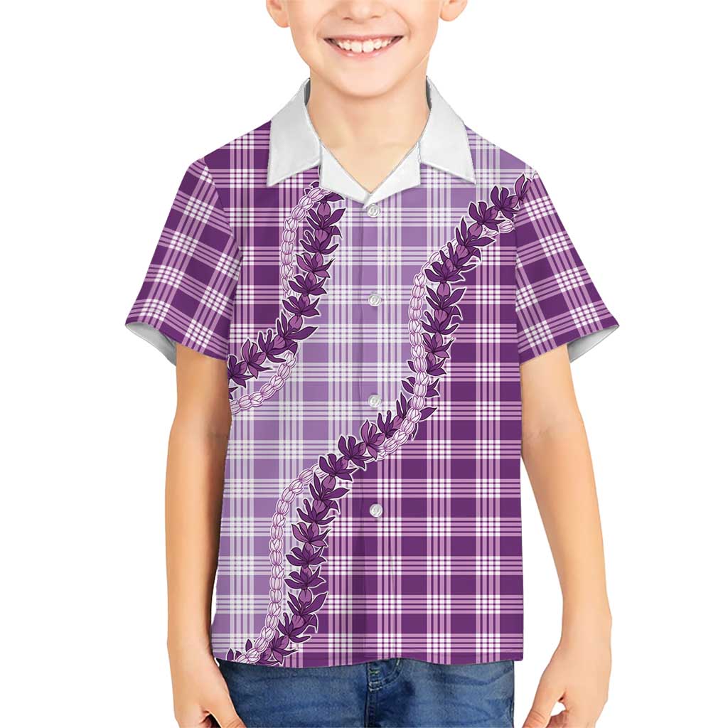 Violet Hawaii Palaka Family Matching Off Shoulder Short Dress and Hawaiian Shirt Hawaiian Pikake Lei LT05 Son's Shirt Violet - Polynesian Pride