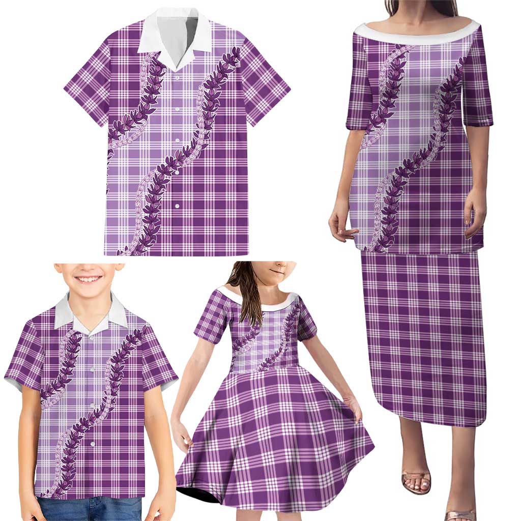 Violet Hawaii Palaka Family Matching Puletasi and Hawaiian Shirt Hawaiian Pikake Lei LT05 - Polynesian Pride