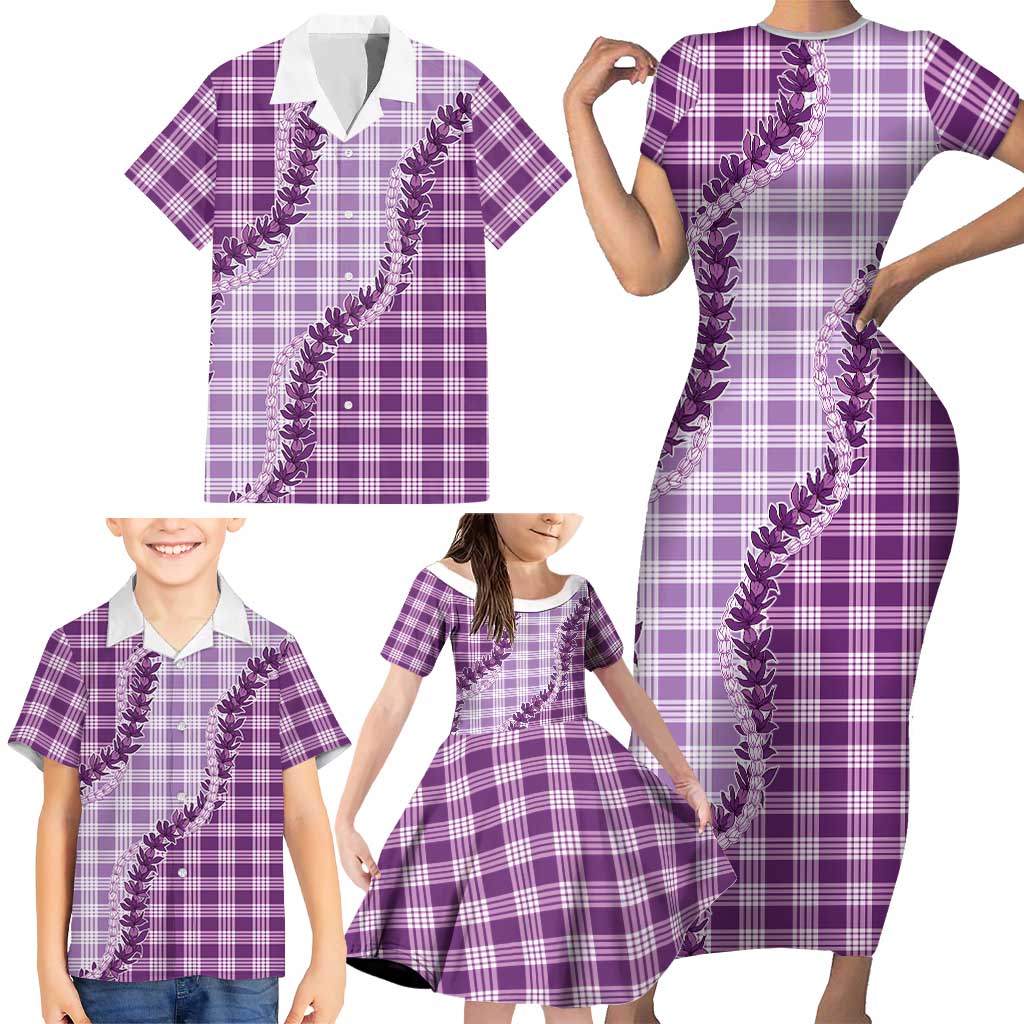 Violet Hawaii Palaka Family Matching Short Sleeve Bodycon Dress and Hawaiian Shirt Hawaiian Pikake Lei LT05 - Polynesian Pride