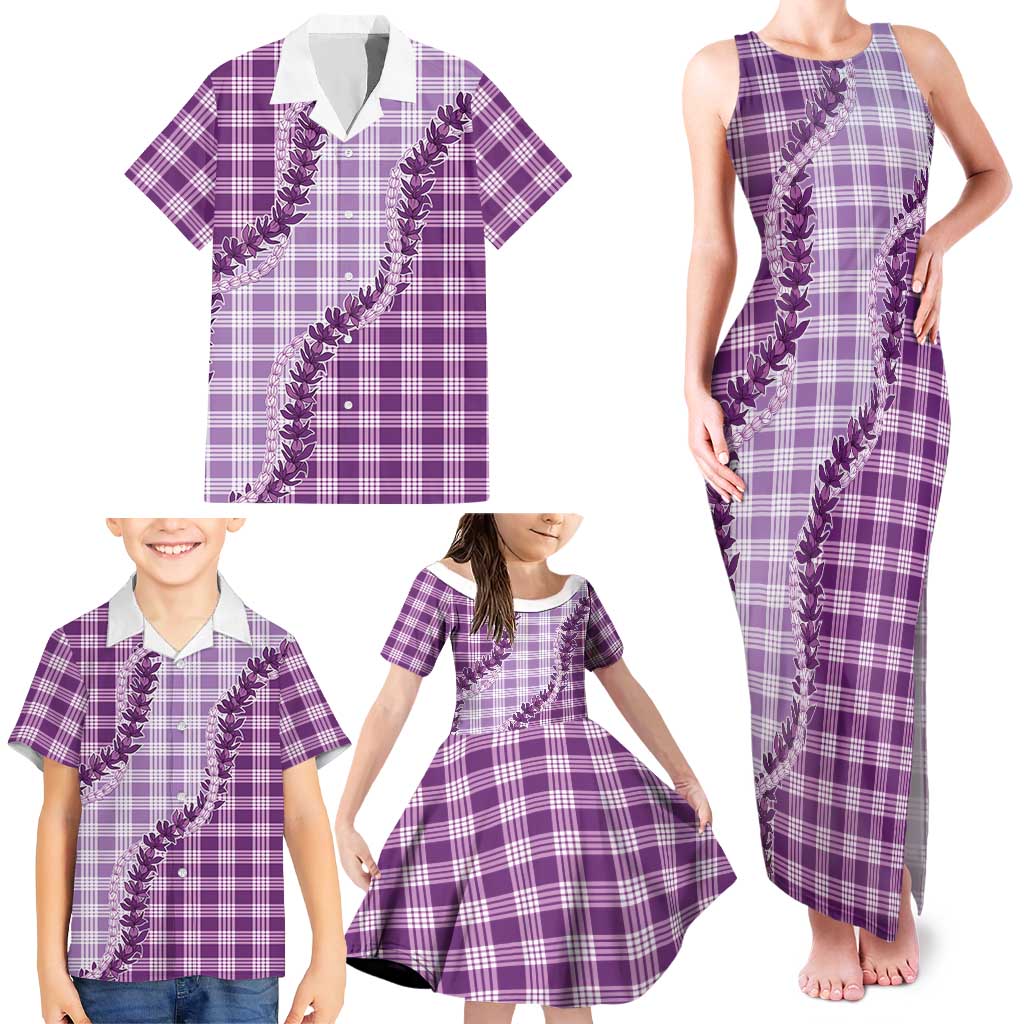 Violet Hawaii Palaka Family Matching Tank Maxi Dress and Hawaiian Shirt Hawaiian Pikake Lei LT05 - Polynesian Pride