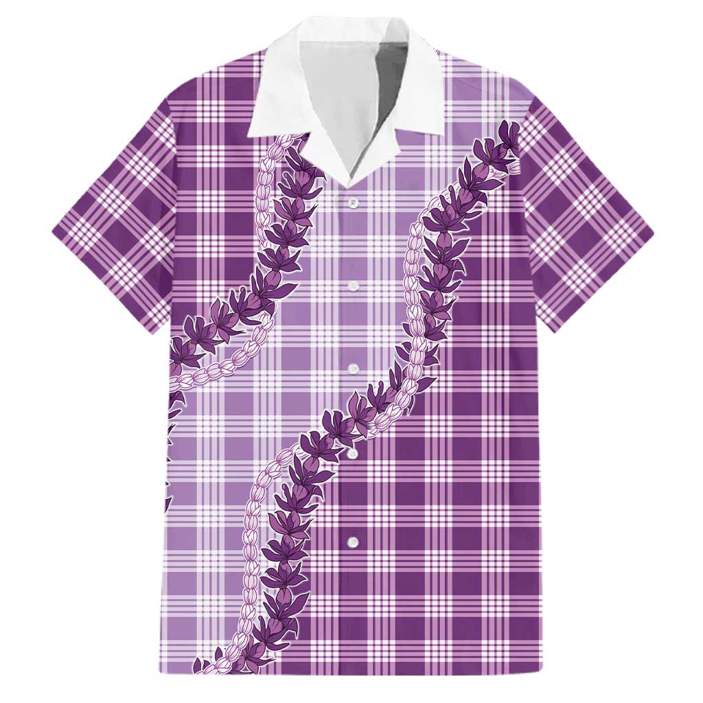 Violet Hawaii Palaka Family Matching Tank Maxi Dress and Hawaiian Shirt Hawaiian Pikake Lei LT05 Dad's Shirt - Short Sleeve Violet - Polynesian Pride