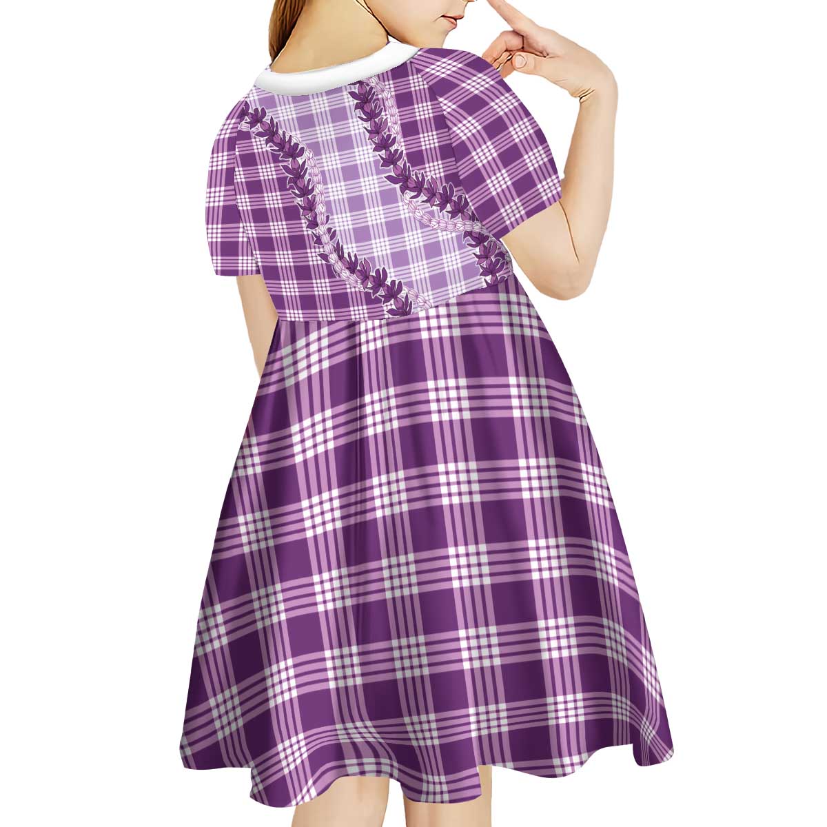 Violet Hawaii Palaka Kid Short Sleeve Dress Hawaiian Pikake Lei