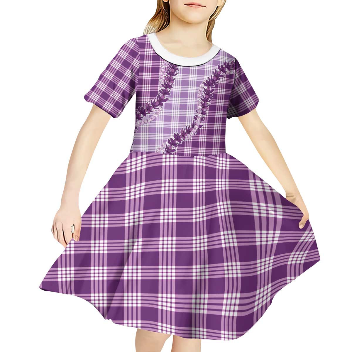 Violet Hawaii Palaka Kid Short Sleeve Dress Hawaiian Pikake Lei