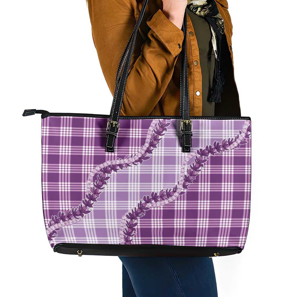 Violet Hawaii Palaka Leather Tote Bag Hawaiian Pikake Lei LT05 - Polynesian Pride