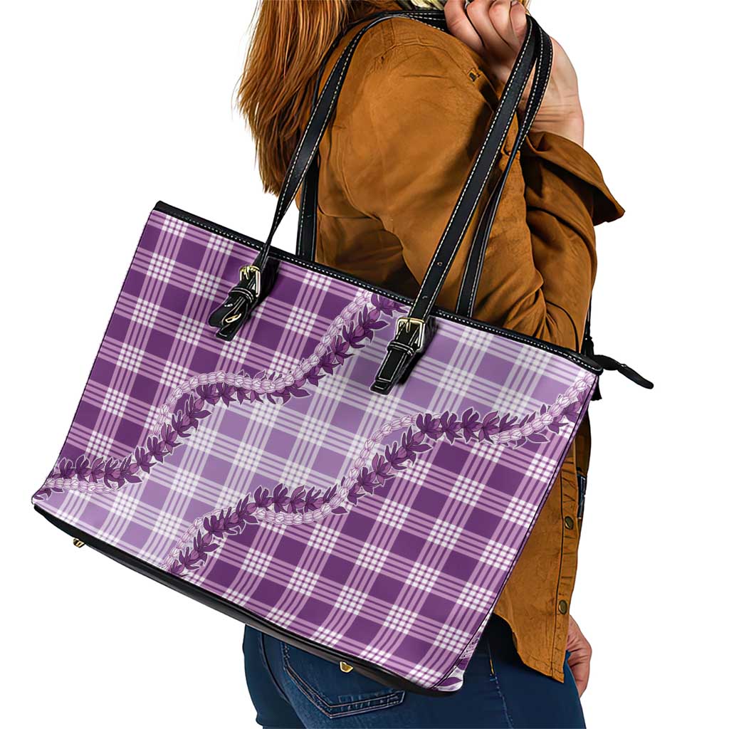 Violet Hawaii Palaka Leather Tote Bag Hawaiian Pikake Lei LT05 - Polynesian Pride