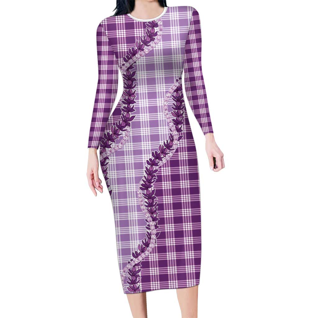 Violet Hawaii Palaka Long Sleeve Bodycon Dress Hawaiian Pikake Lei LT05 Long Dress Violet - Polynesian Pride