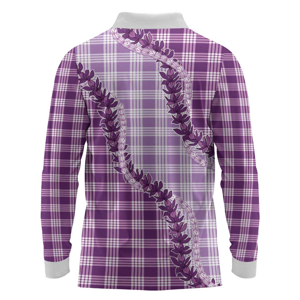 Violet Hawaii Palaka Long Sleeve Polo Shirt Hawaiian Pikake Lei