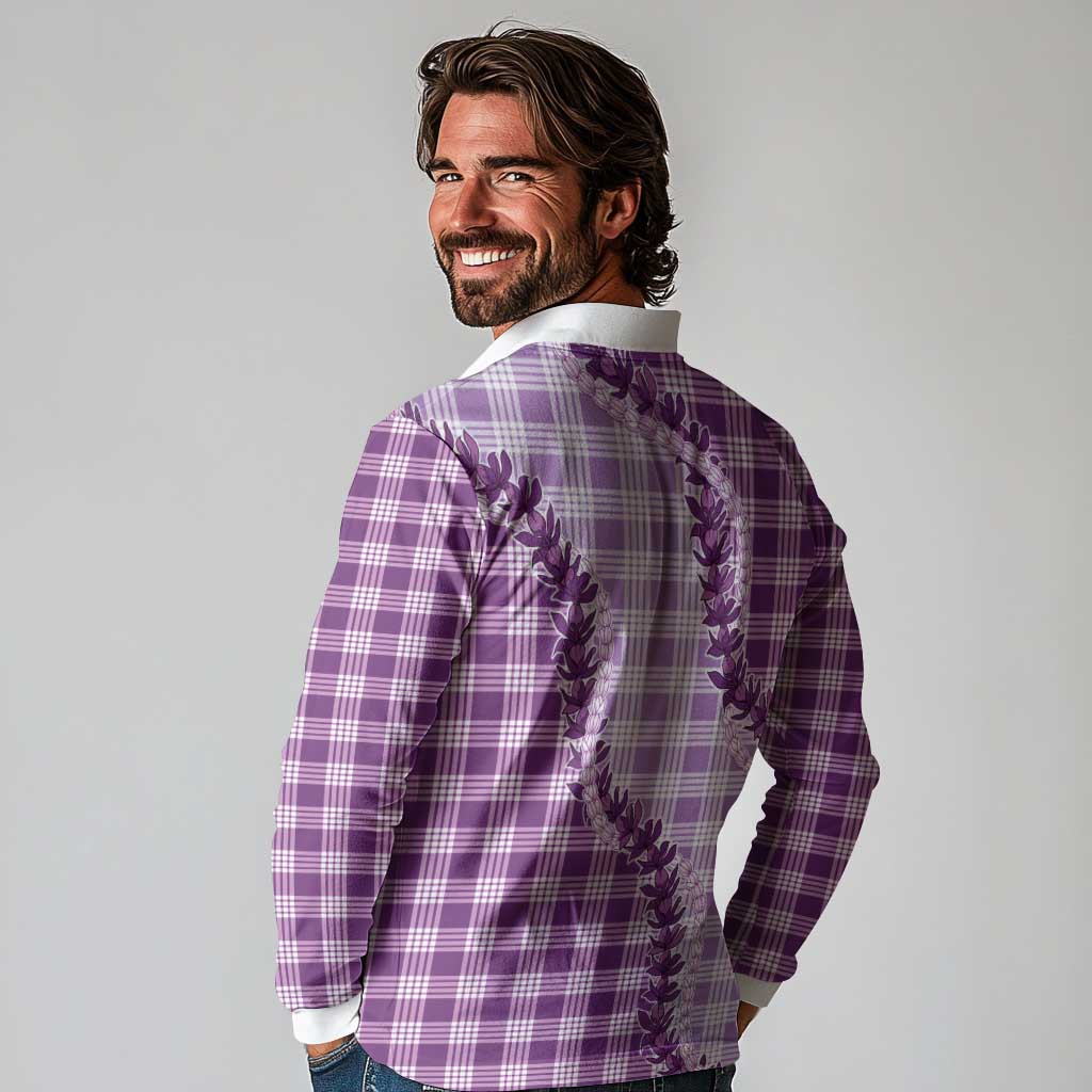 Violet Hawaii Palaka Long Sleeve Polo Shirt Hawaiian Pikake Lei