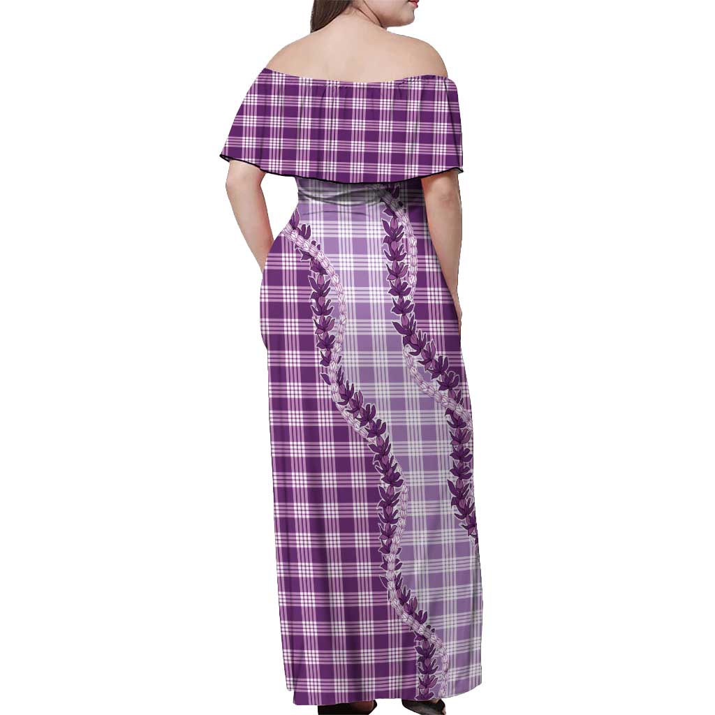 Violet Hawaii Palaka Off Shoulder Maxi Dress Hawaiian Pikake Lei