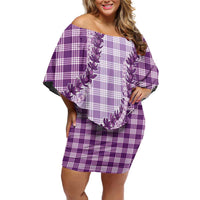 Violet Hawaii Palaka Off Shoulder Short Dress Hawaiian Pikake Lei