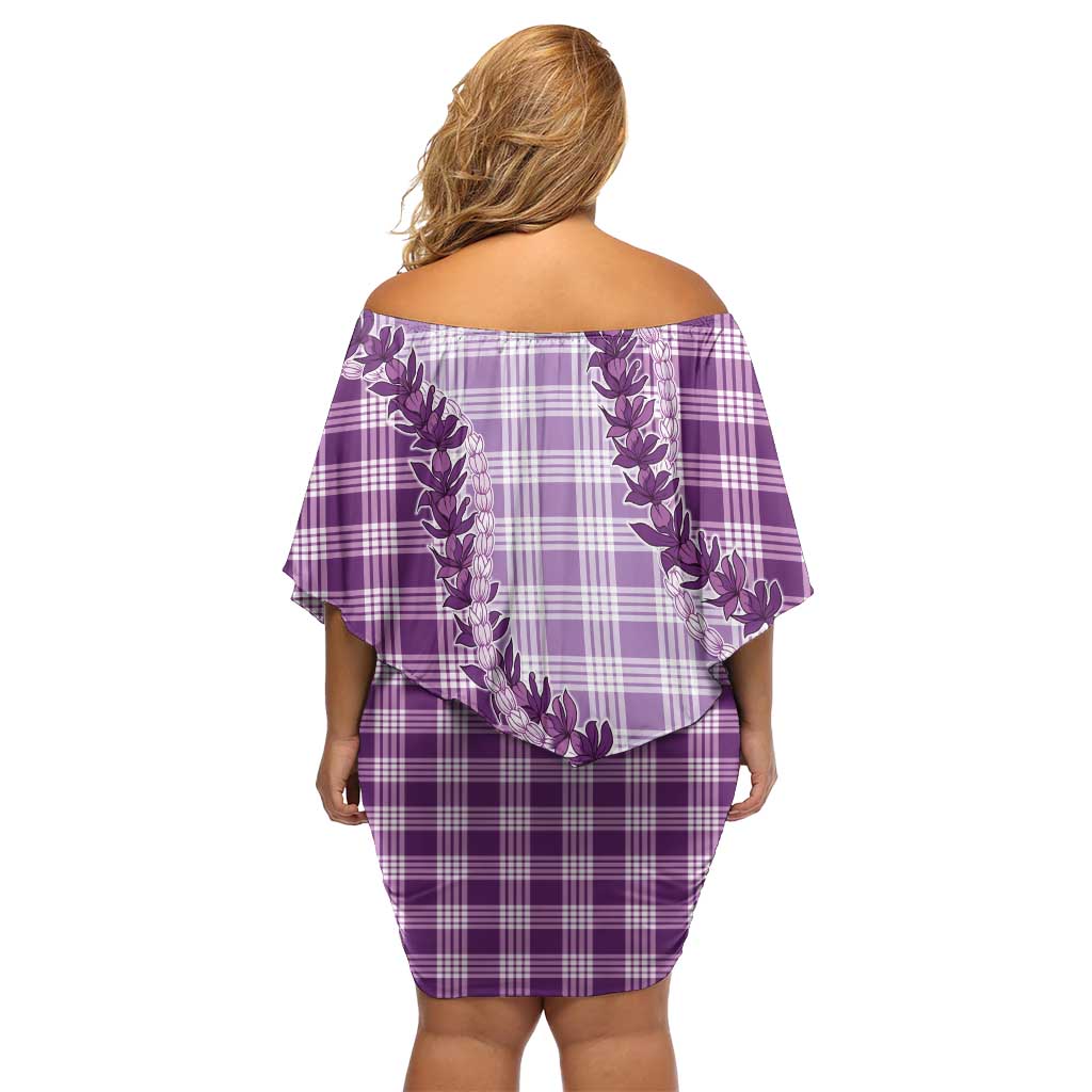 Violet Hawaii Palaka Off Shoulder Short Dress Hawaiian Pikake Lei