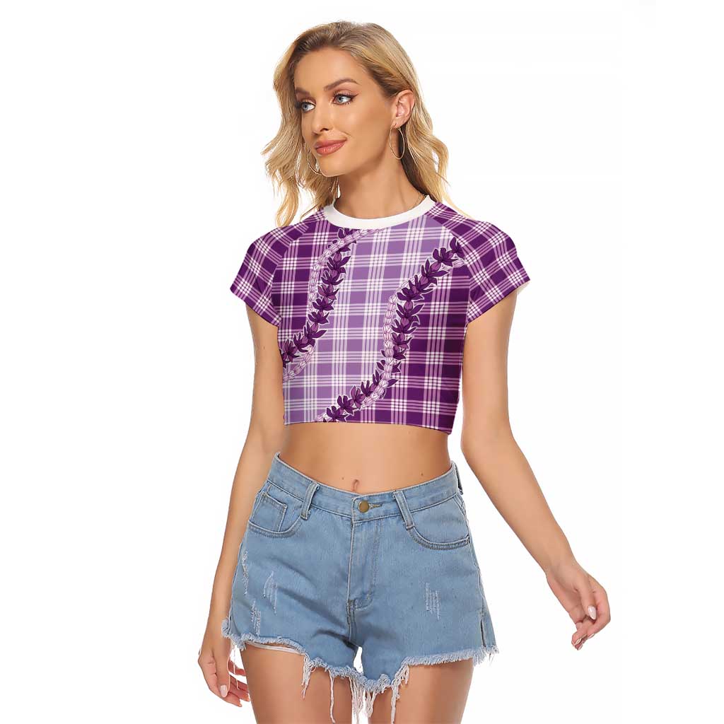 Violet Hawaii Palaka Raglan Cropped T Shirt Hawaiian Pikake Lei