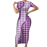 Violet Hawaii Palaka Short Sleeve Bodycon Dress Hawaiian Pikake Lei LT05 Long Dress Violet - Polynesian Pride
