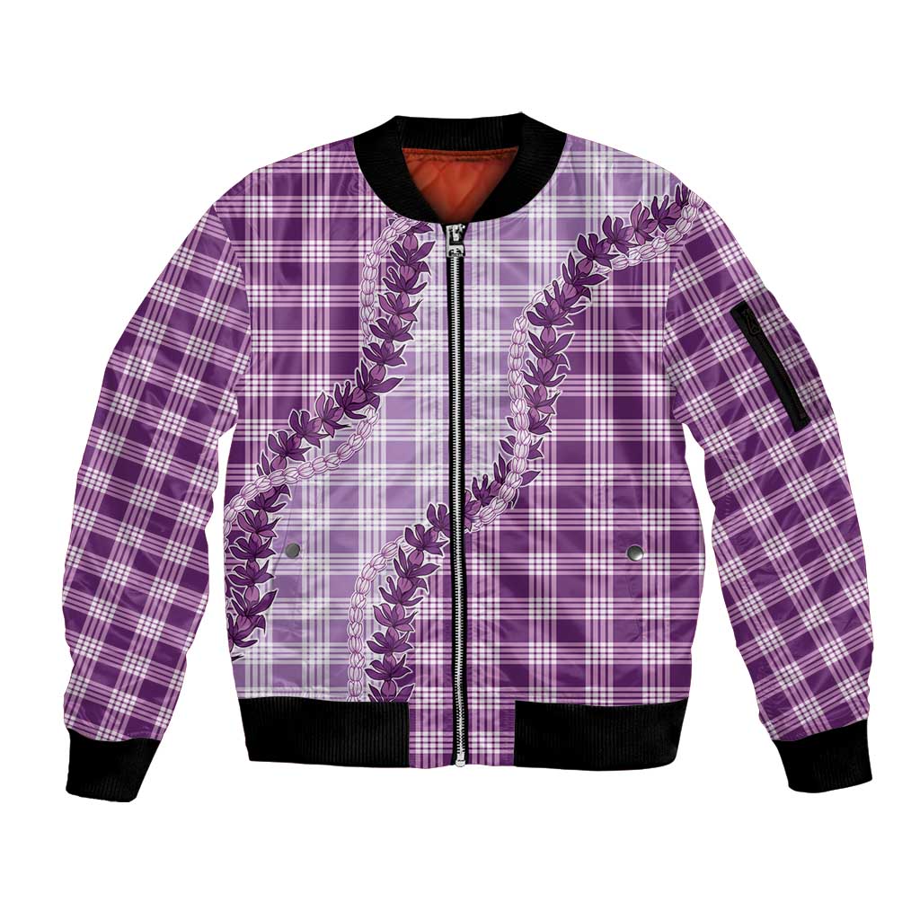 Violet Hawaii Palaka Sleeve Zip Bomber Jacket Hawaiian Pikake Lei LT05 Unisex Violet - Polynesian Pride