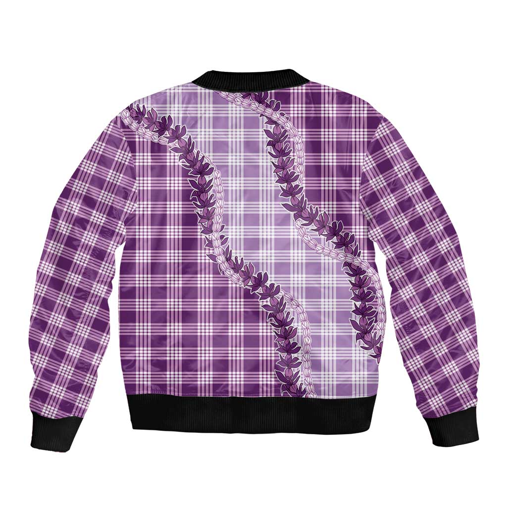 Violet Hawaii Palaka Sleeve Zip Bomber Jacket Hawaiian Pikake Lei LT05 - Polynesian Pride