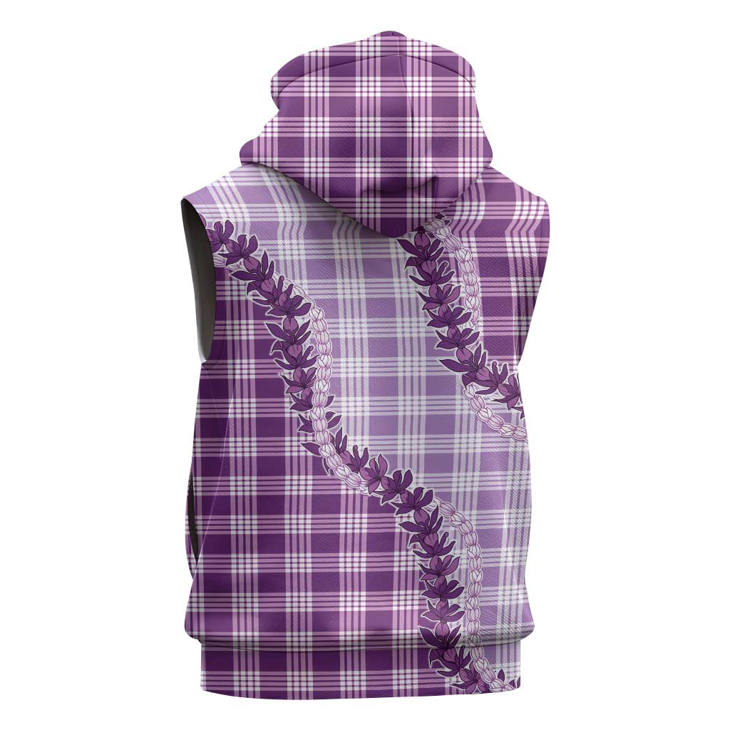 Violet Hawaii Palaka Sleeveless Hoodie Hawaiian Pikake Lei