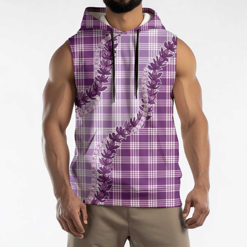 Violet Hawaii Palaka Sleeveless Hoodie Hawaiian Pikake Lei