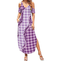Violet Hawaii Palaka Summer Maxi Dress Hawaiian Pikake Lei