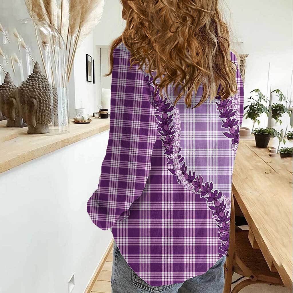Violet Hawaii Palaka Women Casual Shirt Hawaiian Pikake Lei
