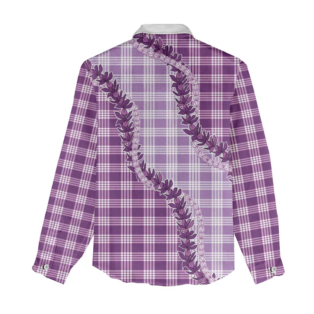 Violet Hawaii Palaka Women Casual Shirt Hawaiian Pikake Lei