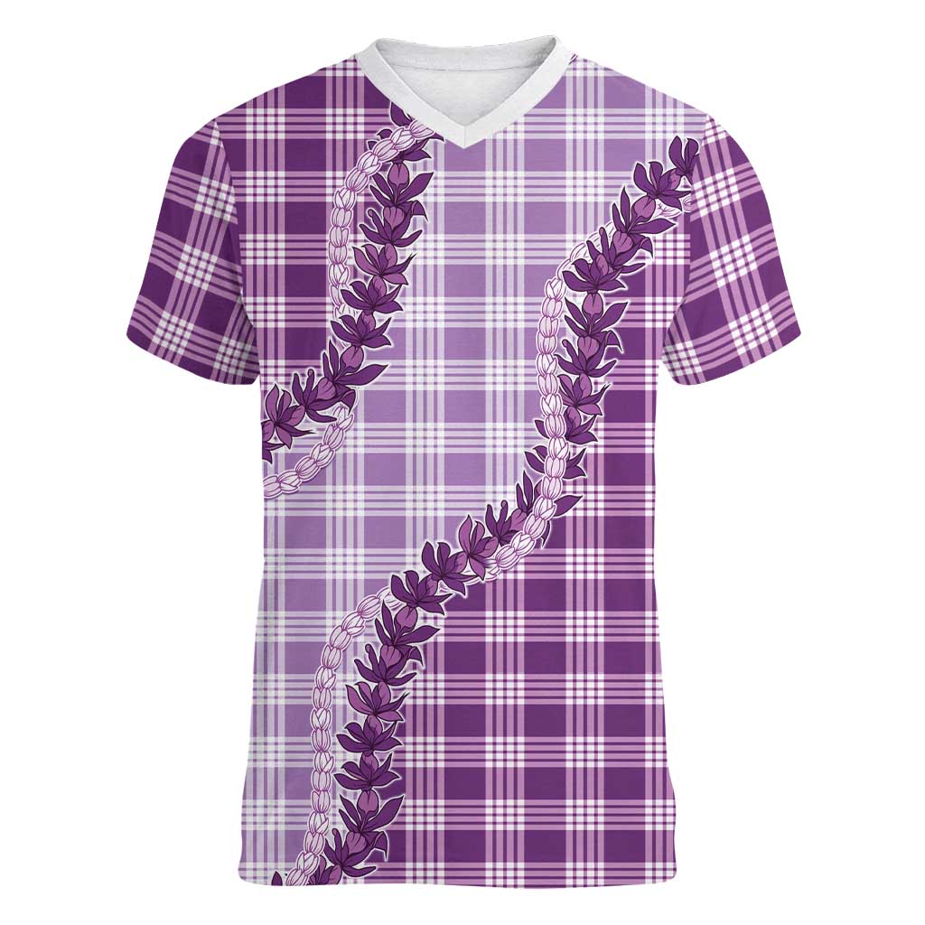 Violet Hawaii Palaka Women V-Neck T-Shirt Hawaiian Pikake Lei