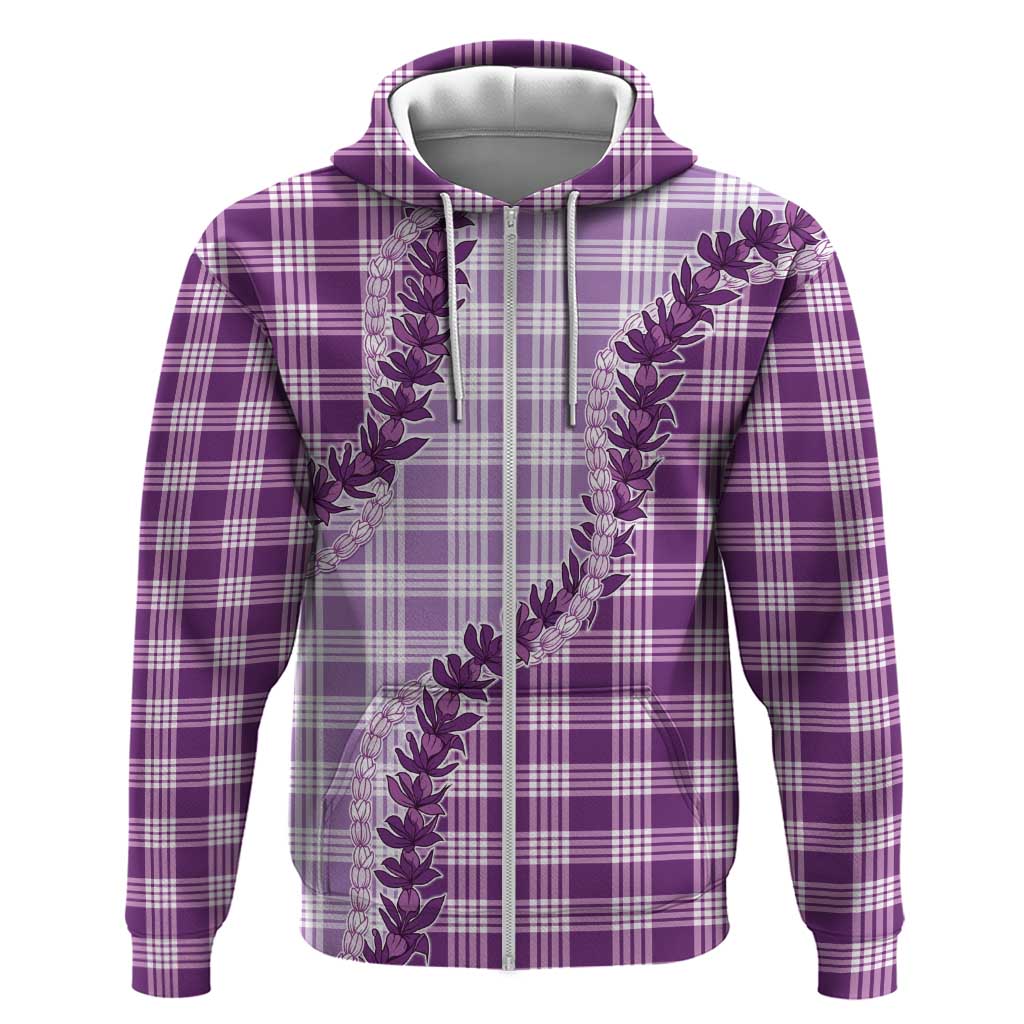 Violet Hawaii Palaka Zip Hoodie Hawaiian Pikake Lei LT05 Zip Hoodie Violet - Polynesian Pride