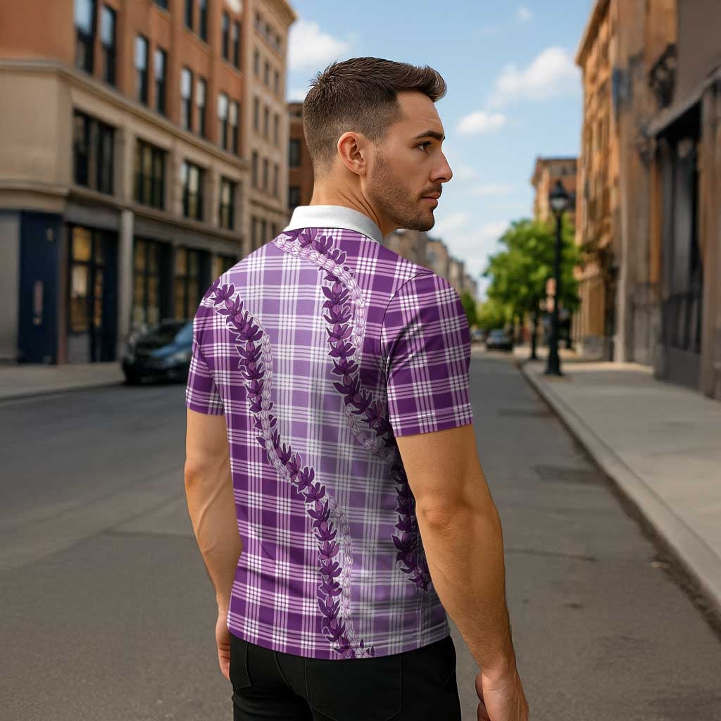 Violet Hawaii Palaka Zipper Polo Shirt Hawaiian Pikake Lei