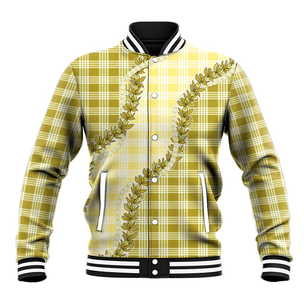 Yellow Hawaii Palaka Baseball Jacket Hawaiian Pikake Lei
