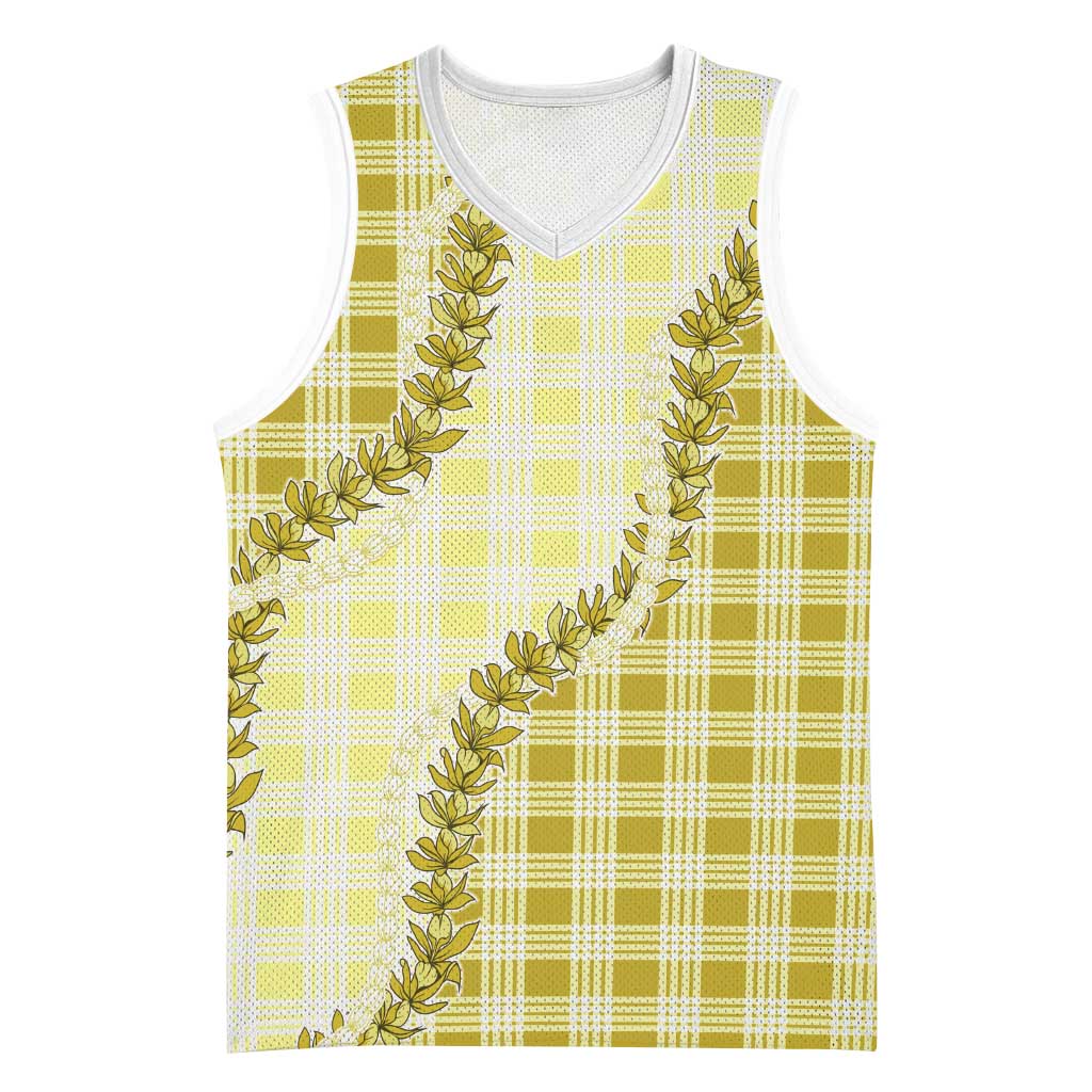 Yellow Hawaii Palaka Basketball Jersey Hawaiian Pikake Lei LT05 Unisex Yellow - Polynesian Pride