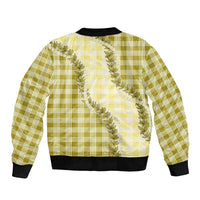 Yellow Hawaii Palaka Bomber Jacket Hawaiian Pikake Lei