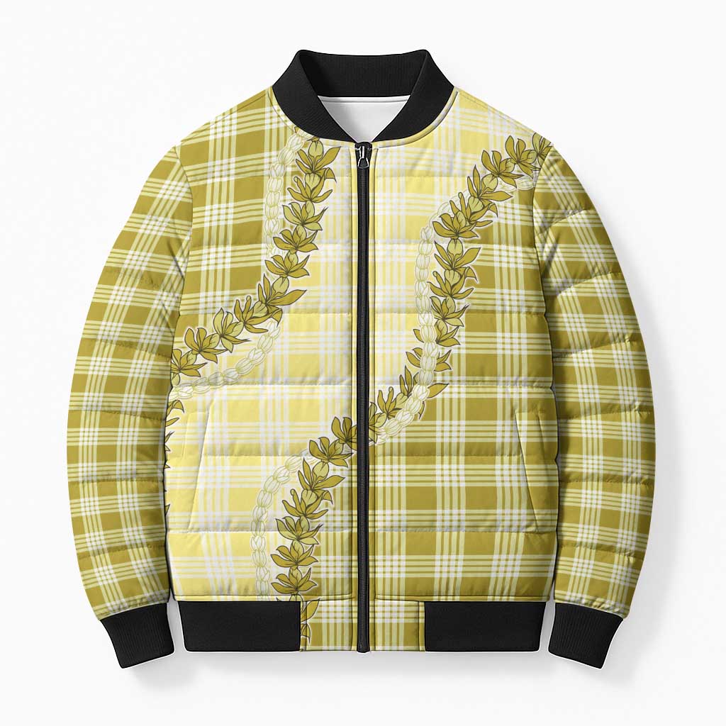 Yellow Hawaii Palaka Bomber Puffer Jacket Hawaiian Pikake Lei LT05 Unisex Yellow - Polynesian Pride