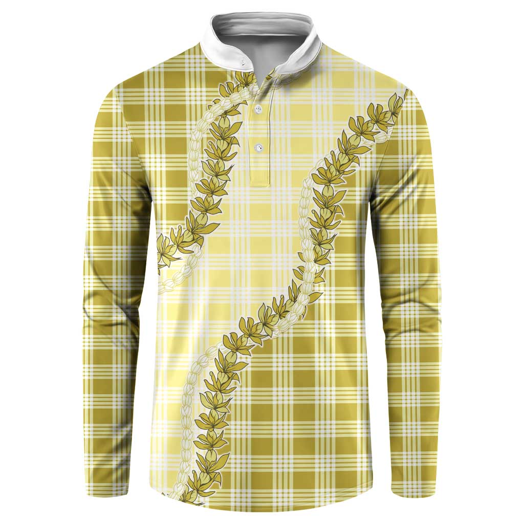 Yellow Hawaii Palaka Button Sweatshirt Hawaiian Pikake Lei
