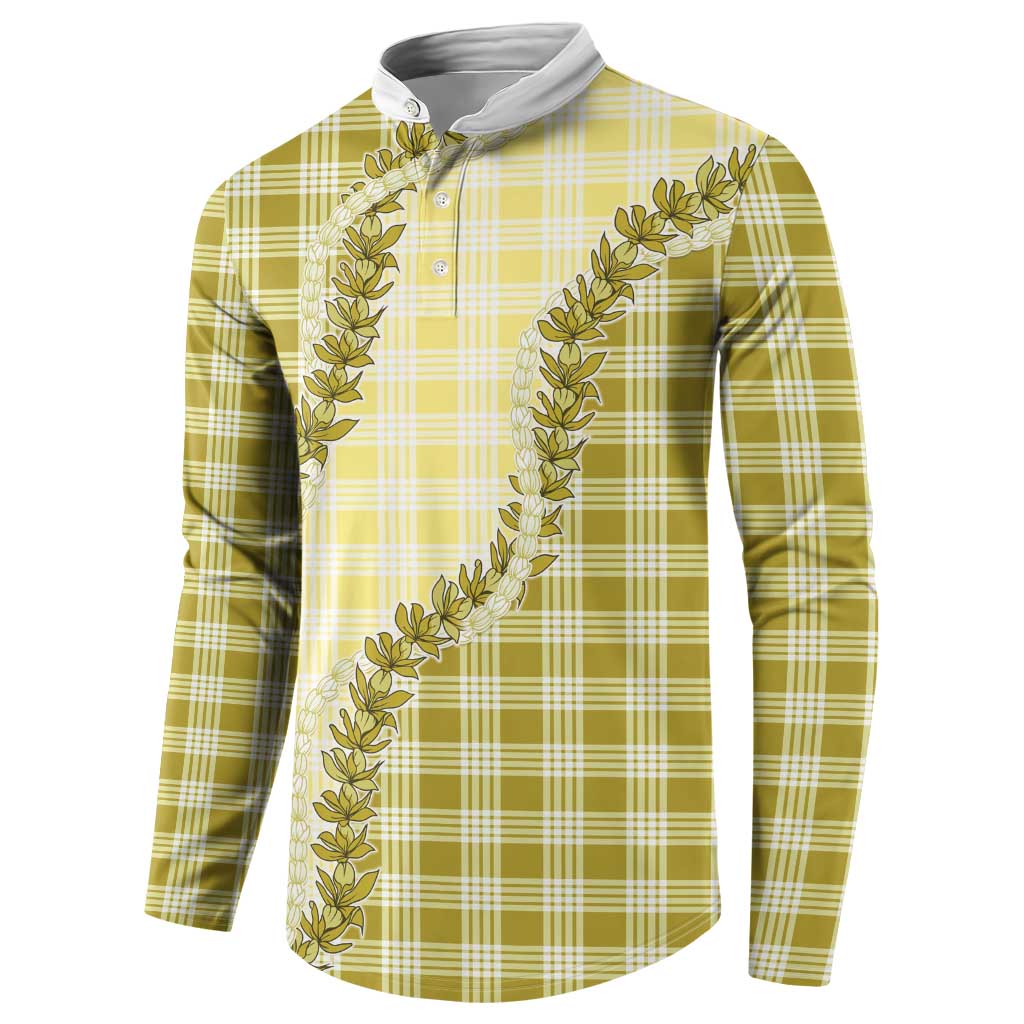 Yellow Hawaii Palaka Button Sweatshirt Hawaiian Pikake Lei